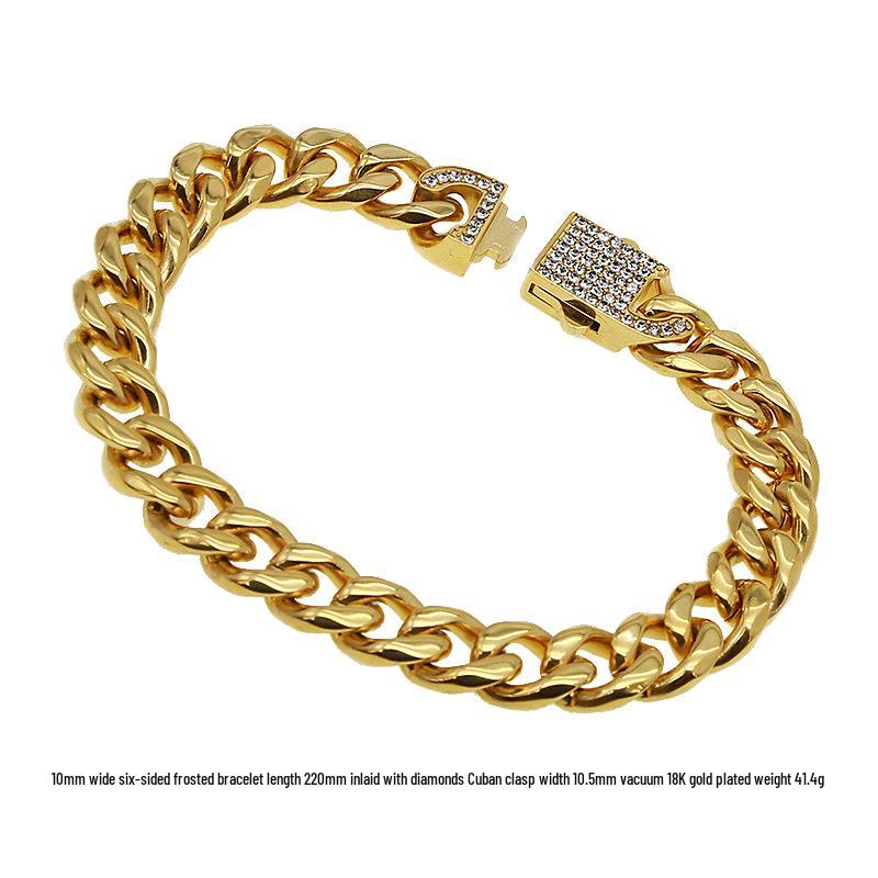European Diamond-Inlaid 18K Stainless Steel Punk Rock Bracelet