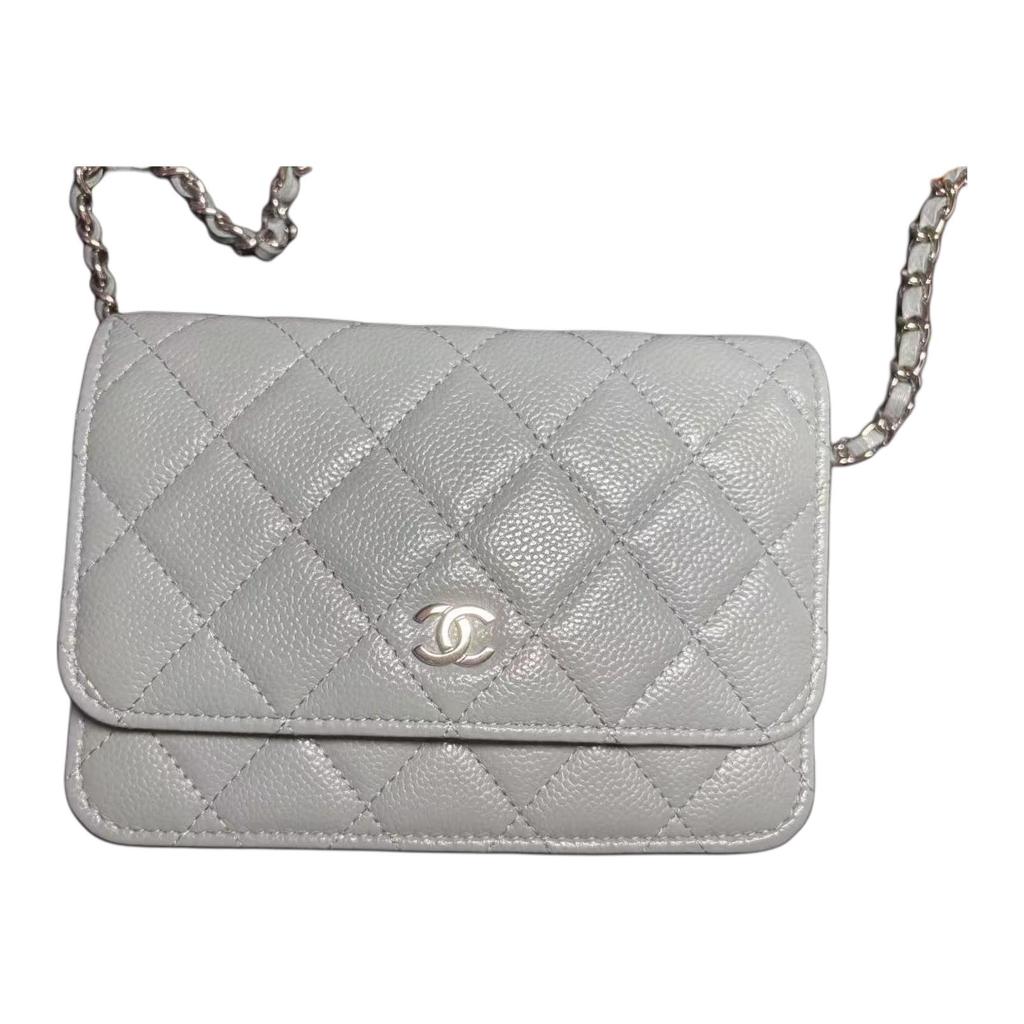 Chanel Woc Silver Buckle Leather Chain Double C Logo Diamond Pattern Caviar Calfskin Single Shoulder Messenger Bag Mini Female Model Hazy Blue