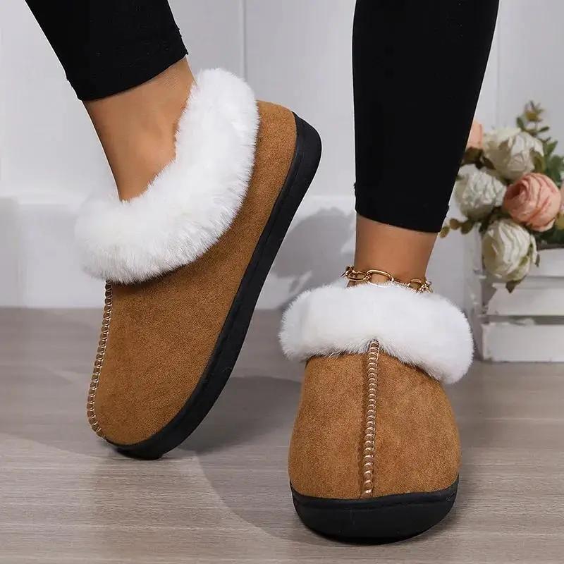 Faux Fur Keep Warm Slippers Women Winter Soft Thick Plush House Slippers Woman Comfort Soft Sole Non-Slip Cotton Padded Shoes