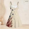 Women Plus Size Off Shoulder Strappy Sleeveless Vintage American Flag Printed Fitted Waist Flared Dress