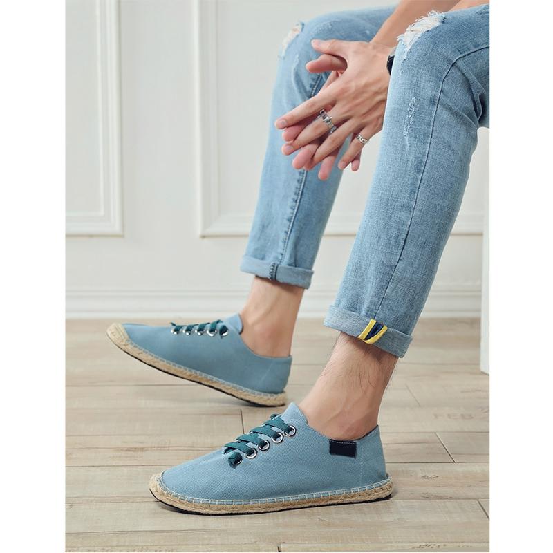 2025 Primavera Verão Pescador Sapatos Rasos Antiderrapantes Estilo de Rua Legal Sapatos Casuais Masculinos Pano Plus Size 45 Preto Azul