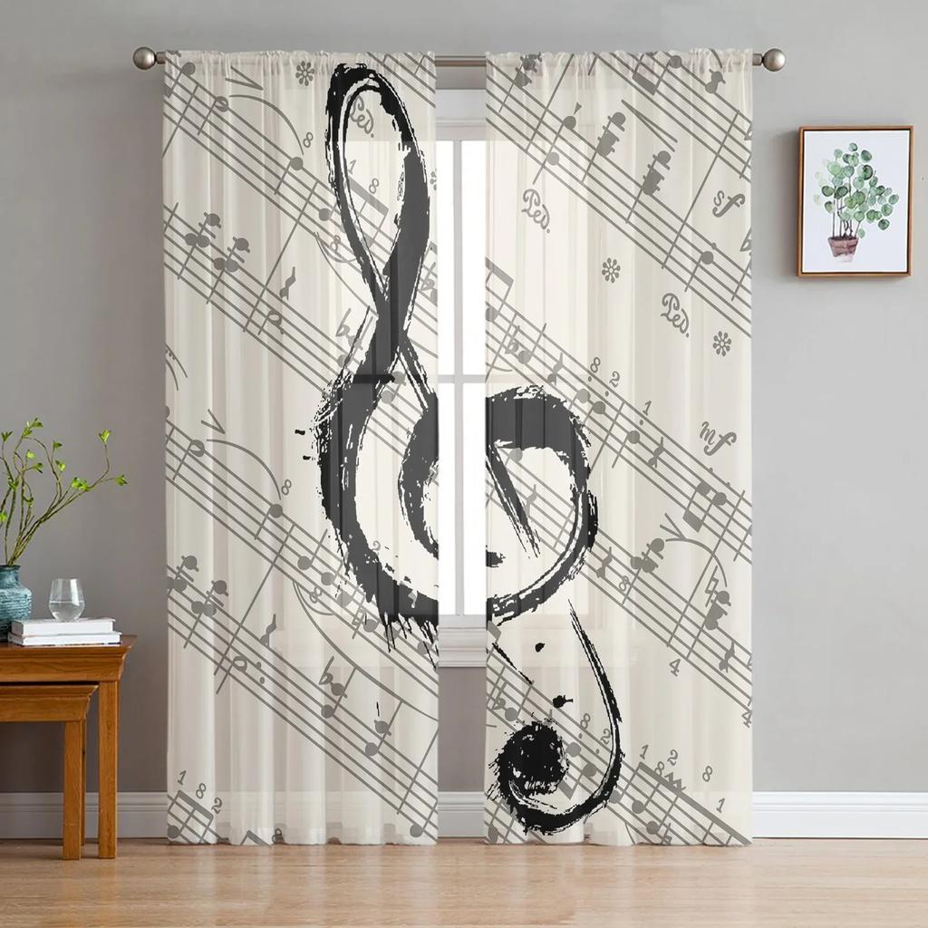Music Notes Sheet Vintage Sheer Curtains for Bedroom Living Room Decoration Window Curtain Kitchen Tulle Voile Organza Drapes