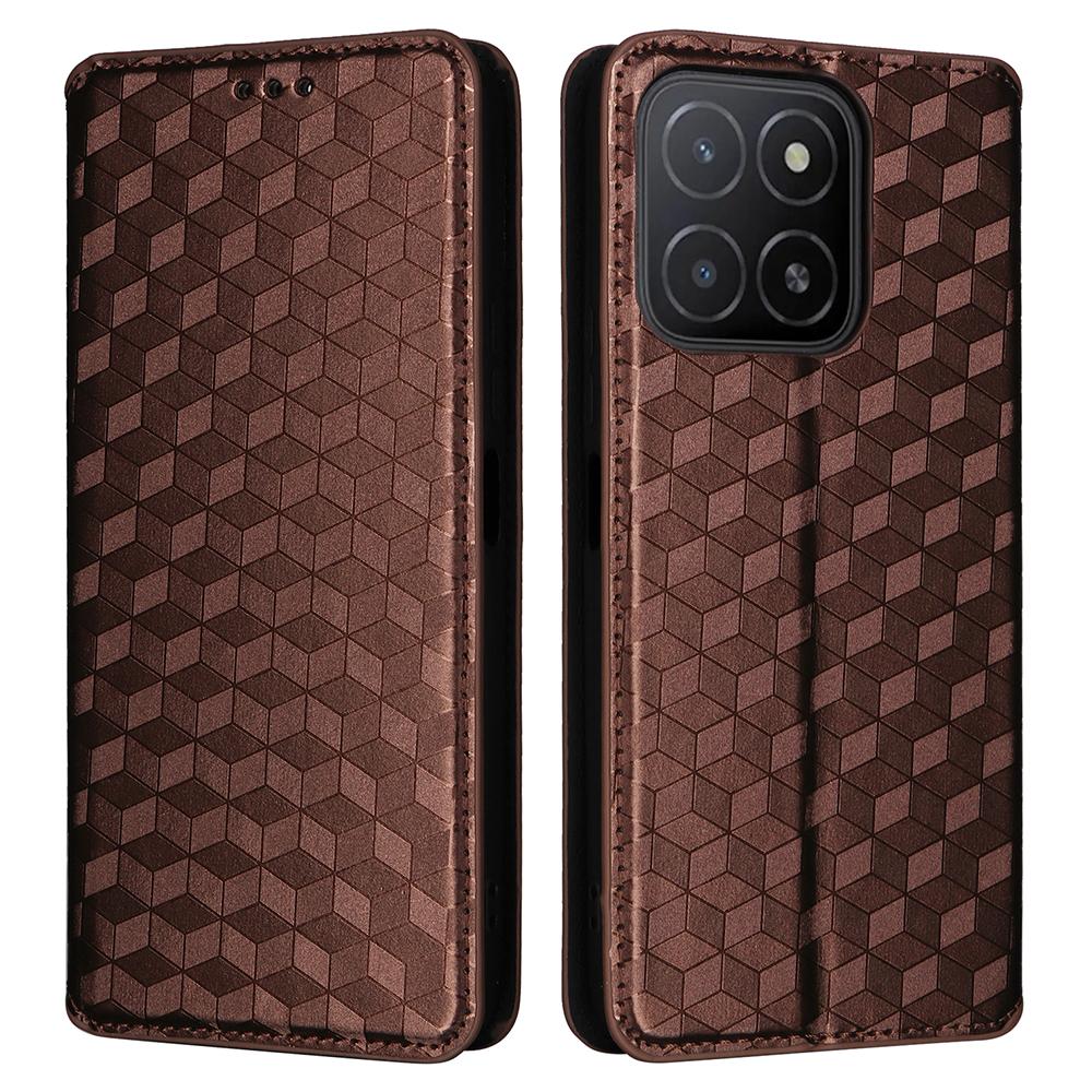 

For Honor X5b/X5b Plus Wallet Case Rhombus Imprinted Leather Phone Cover Brown