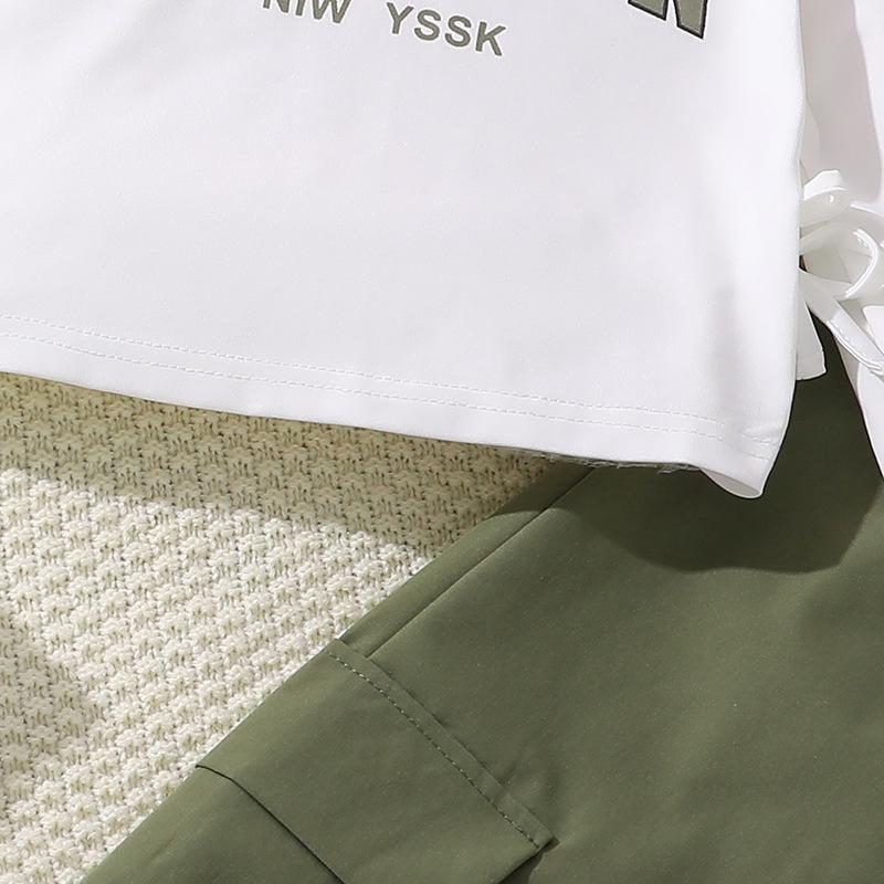 Girls' 2025 Spring Outfit: Versatile Letter Sweatshirt & Pleated Wide-Leg Cargo Pants for Big Kids