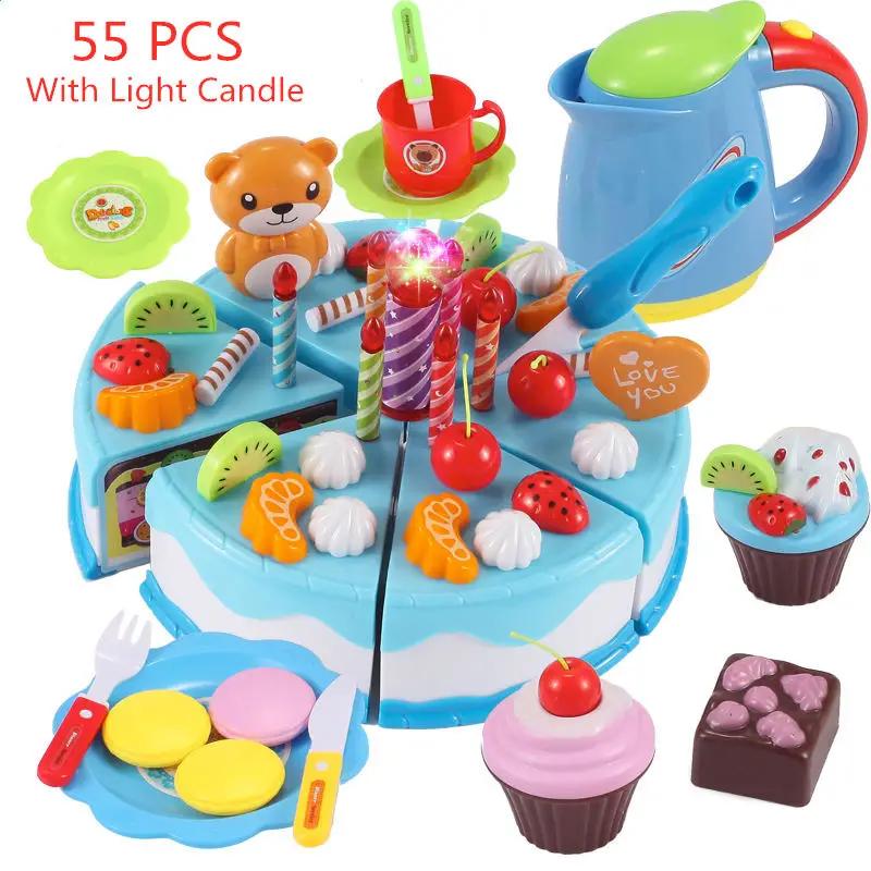 Non-Toxic Children Toy Food Cake Model Children Simulation Kitchen Coffee Pretend Play Tea Set Utensils Cut Kids Play House Birthday Cake Toys