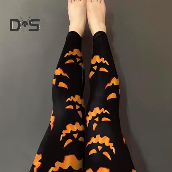 Halloween Pumpkin Leggings Mid-rise Elastic Waistband Skinny Fit Bottoming Pants Girls Cosplay Outfit Tights
