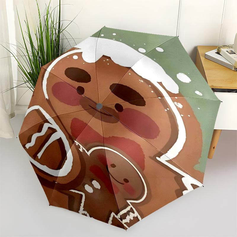 

Gingerbread Man Themed Travel Umbrella-8 Ribs Automatic Opening and Closing, Portable Folding Design, Compact and Stylish Umbrella Suitable