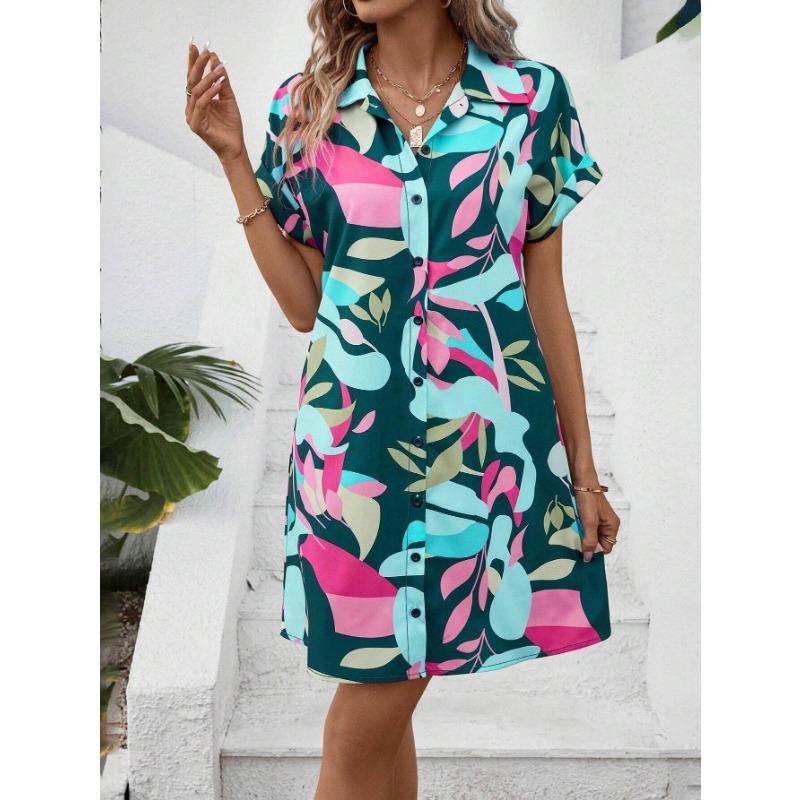 Moda dame vară primăvară imprimeu cu mâneci scurte cu mâneci scurte decolteu POLO Talie lejeră Rochii casual