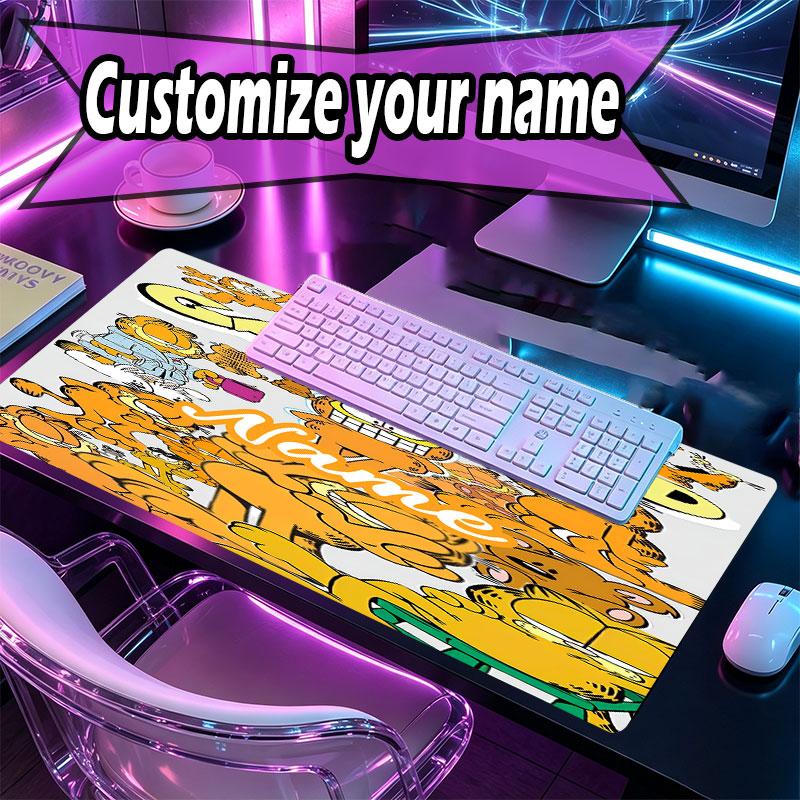 Custom Name Personalized Garfield Pattern Mousepad, Laptop PC Desk Mat, Decorative Desk Mat for Home Keyboard Pad Gift