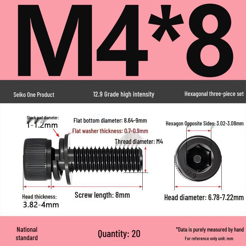 12.9 Grade M4-M12 Socket Head Cap Screw with Washer: Three-Piece Cylindrical Bolt