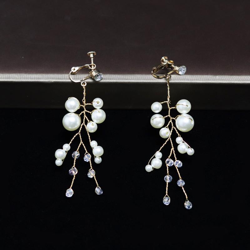 French Fashion Pearl Bride Earrings: Elegant High-End Ear Clips for Women