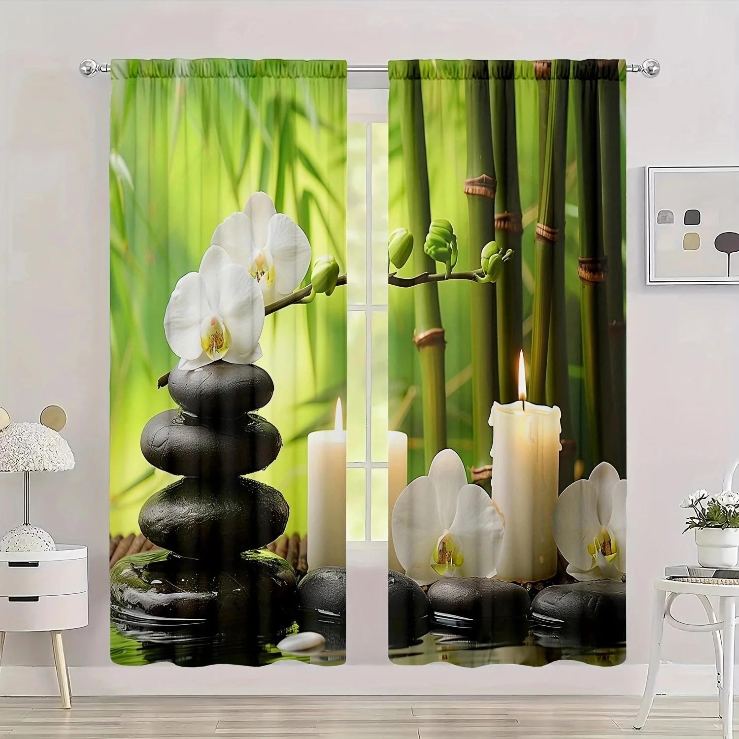 

2pcs Exotic Orchid Floral Curtains Privacy Drapes Polyester Zen Spa Window Decor Home Decor Rod Pocket 24x59in(60x150CM)x2&Rod Pocket