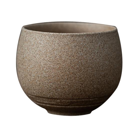 Handmade Stone Pottery Tea Cup Japanese Wabi Aesthetics Unique Texture Imperfection Coffee Dessert Cup Desk Decor