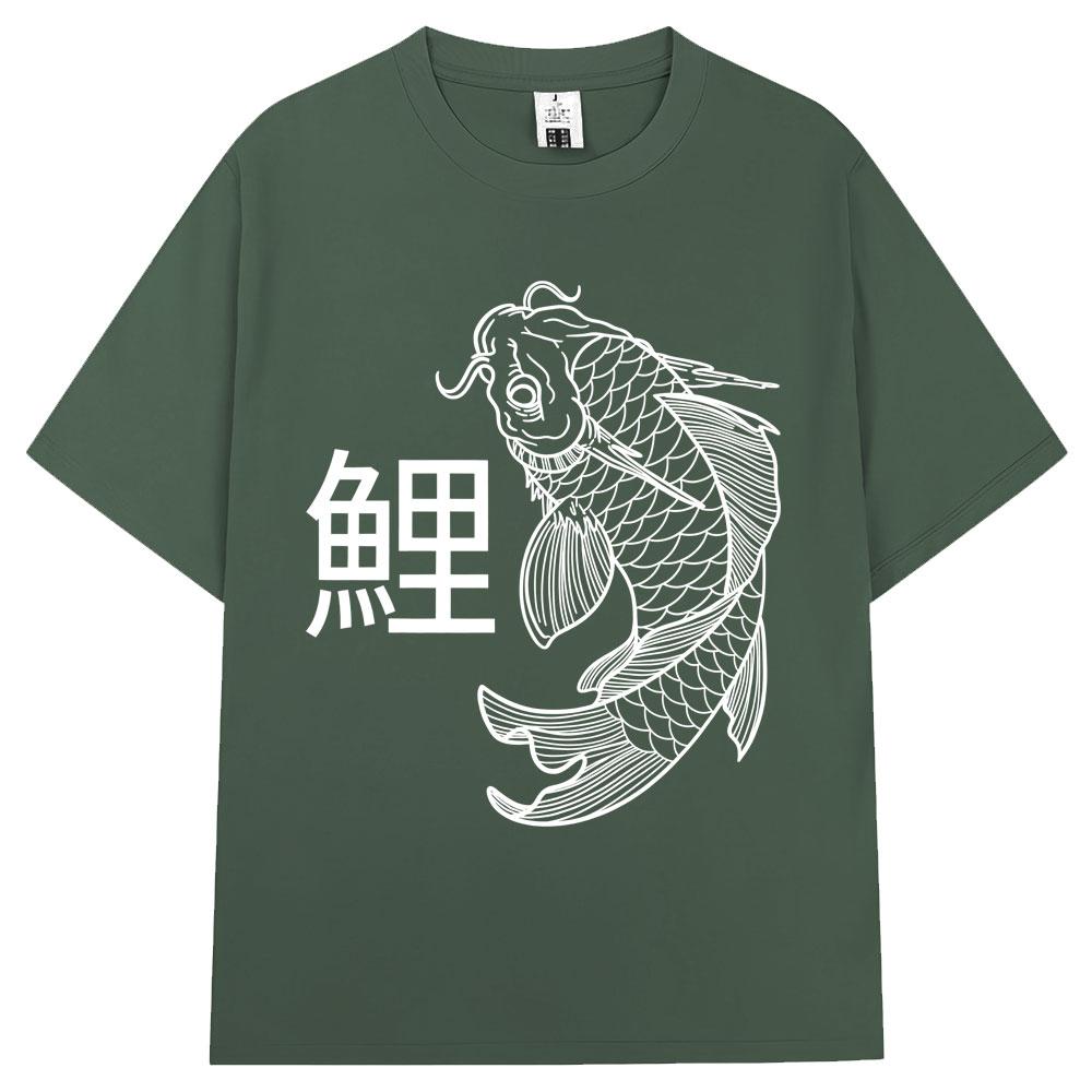 Japanese Style Koi Sign Graphic Tshirts Men Women Fashion Classic Y2k Short Sleeve Oversized Cotton Casual T Shirts Streetwear