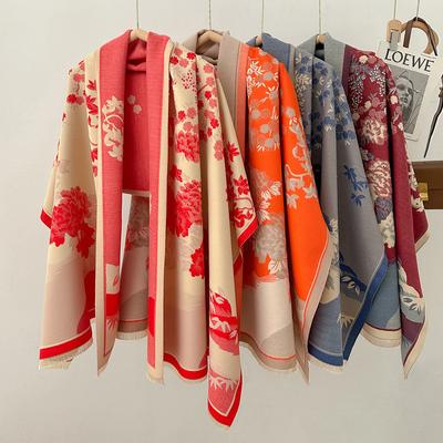 Bufanda de cachemira de marca de lujo para mujer, bufanda floral, chal cálido de invierno, pañuelo, pashmina, pañuelo femenino, manta gruesa cuadrada, poncho