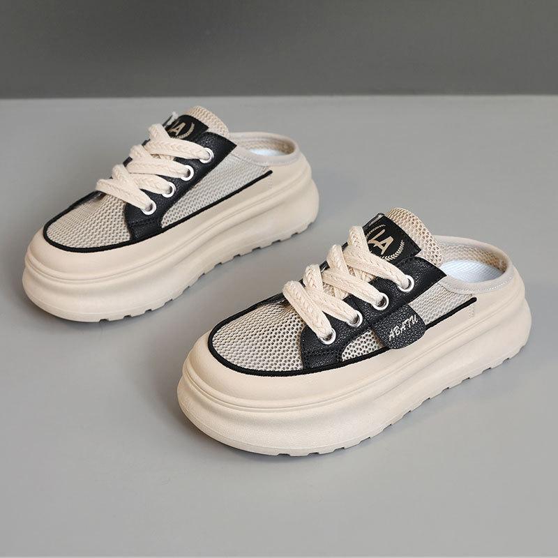 

Women s Vulcanized Shoes Summer New Breathable Mesh Shoes for Women s Thick Soled Sandals Height Increasing Mesh Half Slippers 40
