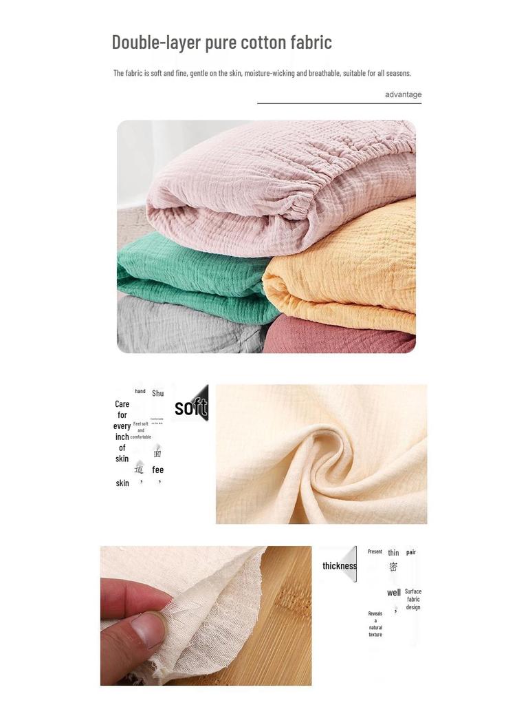 Baby Pure Cotton Double Layer Gauze Crinkle Fitted Sheet Bed Cover