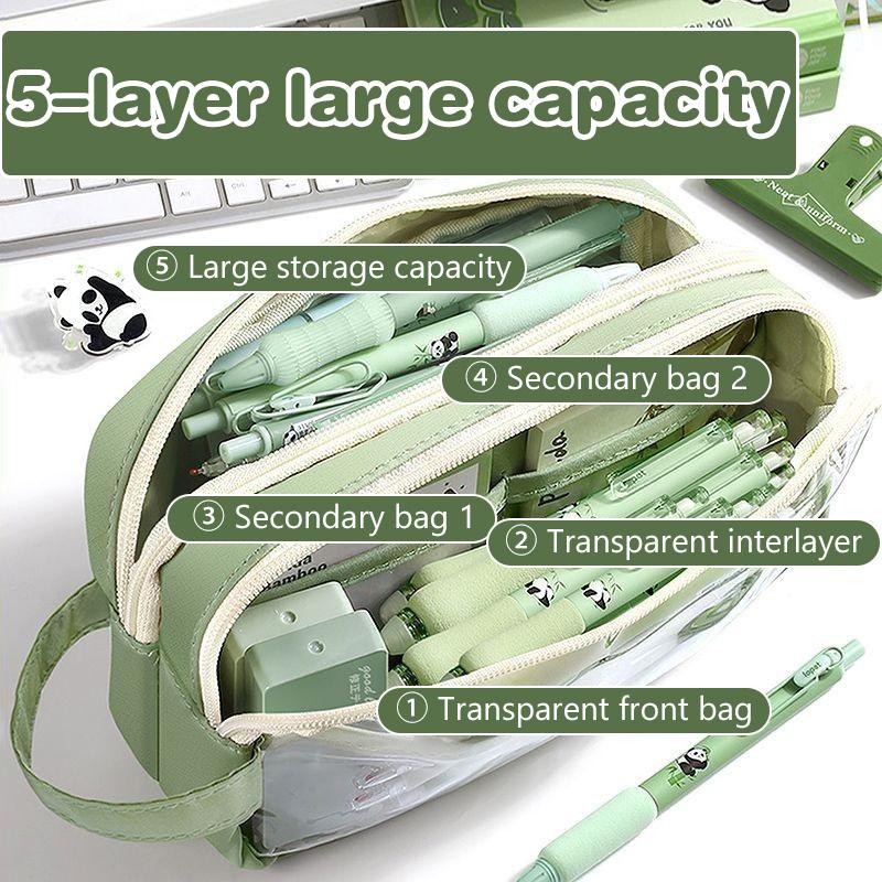 Handheld Double Layer Transparent Pencil Case Pen Bag Hitting Color Square Storage Pouch For Stationery School