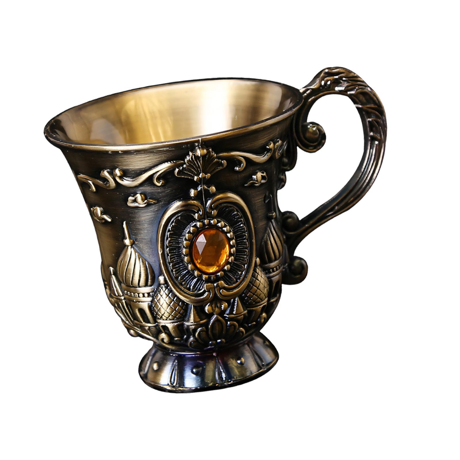 

Farmhouses Antique Metal Bronze Wine Cup with Handle Engraving Chalices Goblet Shot Glass For Themed Event And Gift