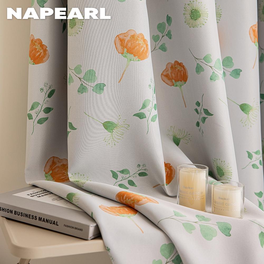 1PC NAPEARL 70-80% Perdele cu imprimare florală de primăvară, cu blocare a luminii, pentru dormitor, sufragerie, decor acasă