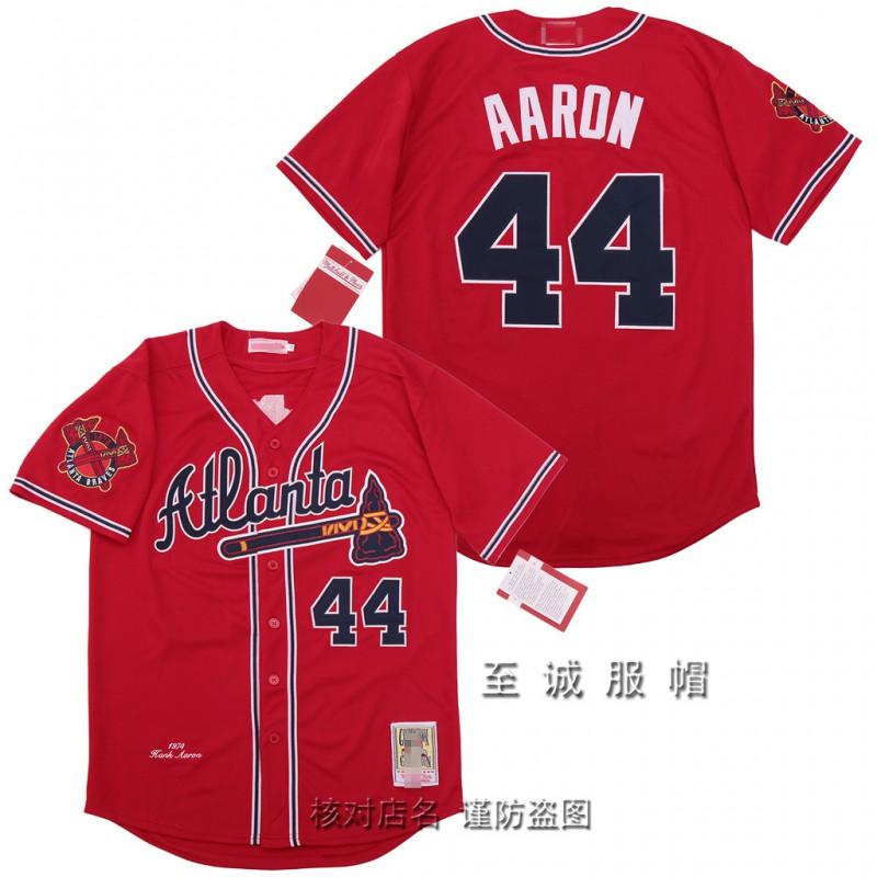 Mens Atlanta Braves Vintage Baseball Jersey 44 Hank Aaron Embroidered Retro MLB Fan Shirt Cotton Blend