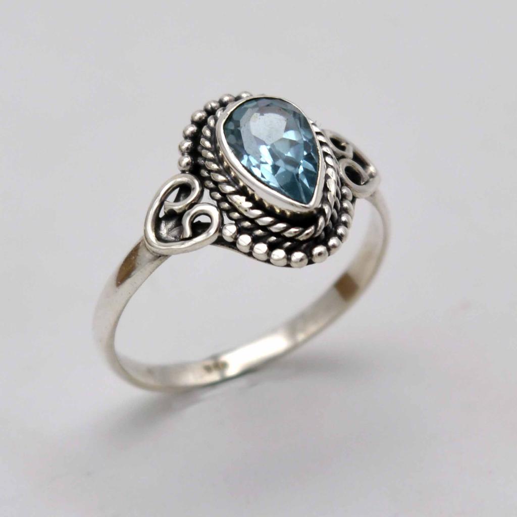 Blue Topaz  925 Sterling Silver  Ring, Pear Gemstone Handamde Women Ring Jewelry