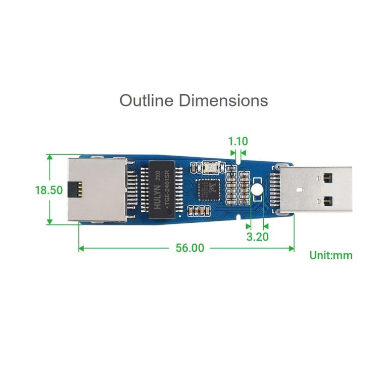 Waveshare USB 3.2 Gen1 to Gigabit Ethernet Converter Module, Driver-Free