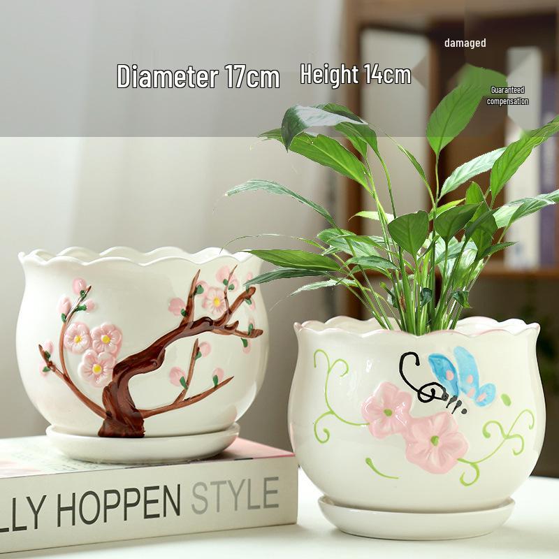 Elegant White Ceramic Flower Pot with Tray - Ideal for Ivy, Spider Plants, and Succulents