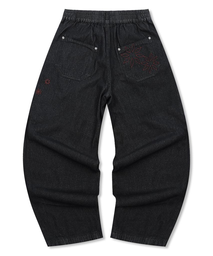XTONZ Xp297 Pure Curved Wide Denim Pants (Black)
