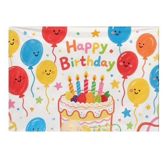 Happy Birthday Backdrop Banner Large Hanging Fabric Poster Small A
