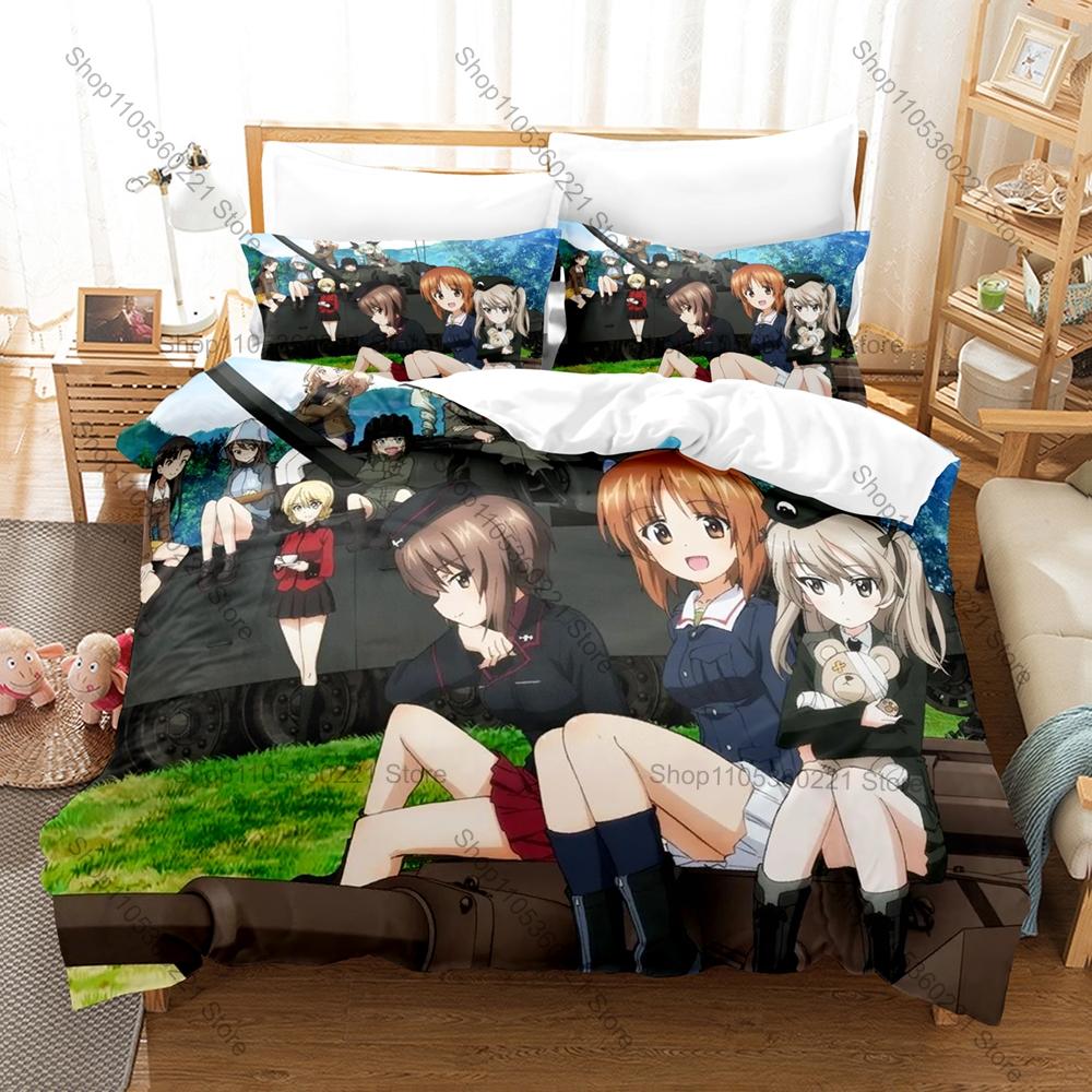 Coole Persönlichkeit Anime Militärpanzer Design Neues Bettwäsche-Set Bettbezug-Set Schlafzimmer Dekor für Jungen Männer Fans Einzelbett Zweibettbett Vollgröße Que