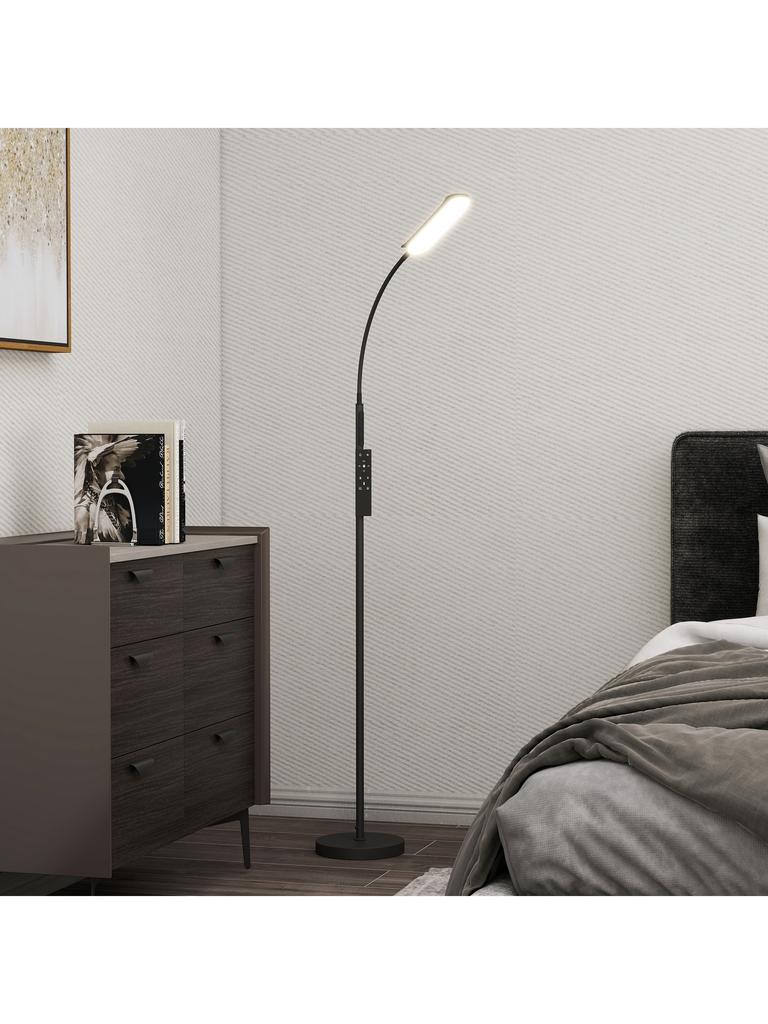 LED Floor Lamp Dimmable, Remote Control, 360 degrees Gooseneck, Black