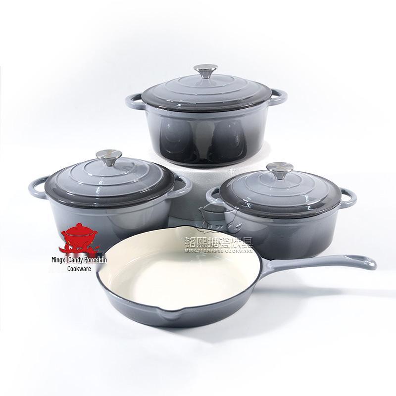 Enamel 4-Piece Cookware Set: Soup Pot, Stew Pot, Frying Pan, Non-Stick Pan for Home Use