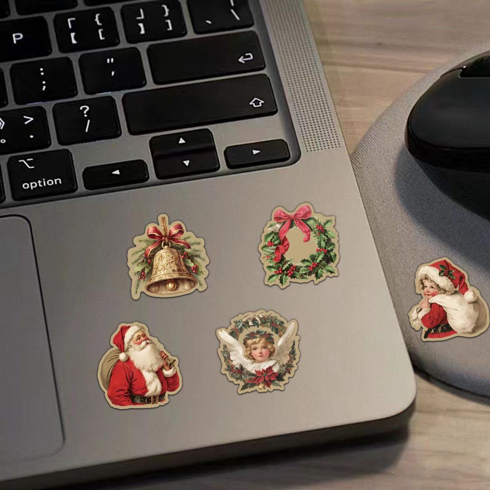 50 Retro Christmas Stickers for Guitar, Notebook & Suitcase - DIY Waterproof Santa Claus Stickers