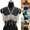 Catena da corpo con frange e perle finte alla moda, Bralette, Gioiello per il corpo con perline, Harness, Bustier, Top a reggiseno per costumi da bagno da donna