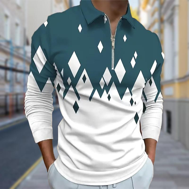 

Рубашки поло мужские с длинным рукавом с принтом падающих ромбов, новая мужская рубашка поло с длинным рукавом, футболка на молнии, топ S зелёный