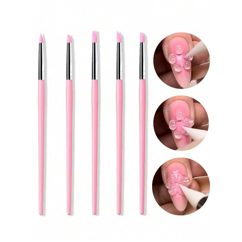 5Pcs/Set Silicone Nail Art Pen Brush UV Gel Polish Tip 3D Acrylic Flower Carving Embossing DIY Dotting Polish Brushes Sculpture Pen DIY Manicure Tool