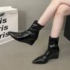 Slope Heel High Heel Short Boots 2025 New Autumn and Winter Pointed Elastic Thin Boots Black Retro Versatile Martin Boots Women