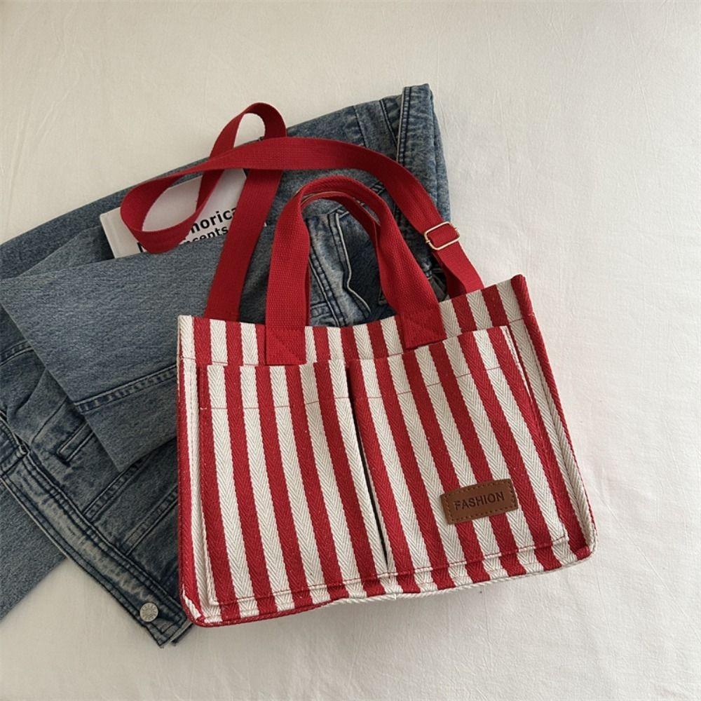 Large Capacity Shoulder Bag Simple Cloth Handbag Cute Stripe Canvas Tote Bag  Travel