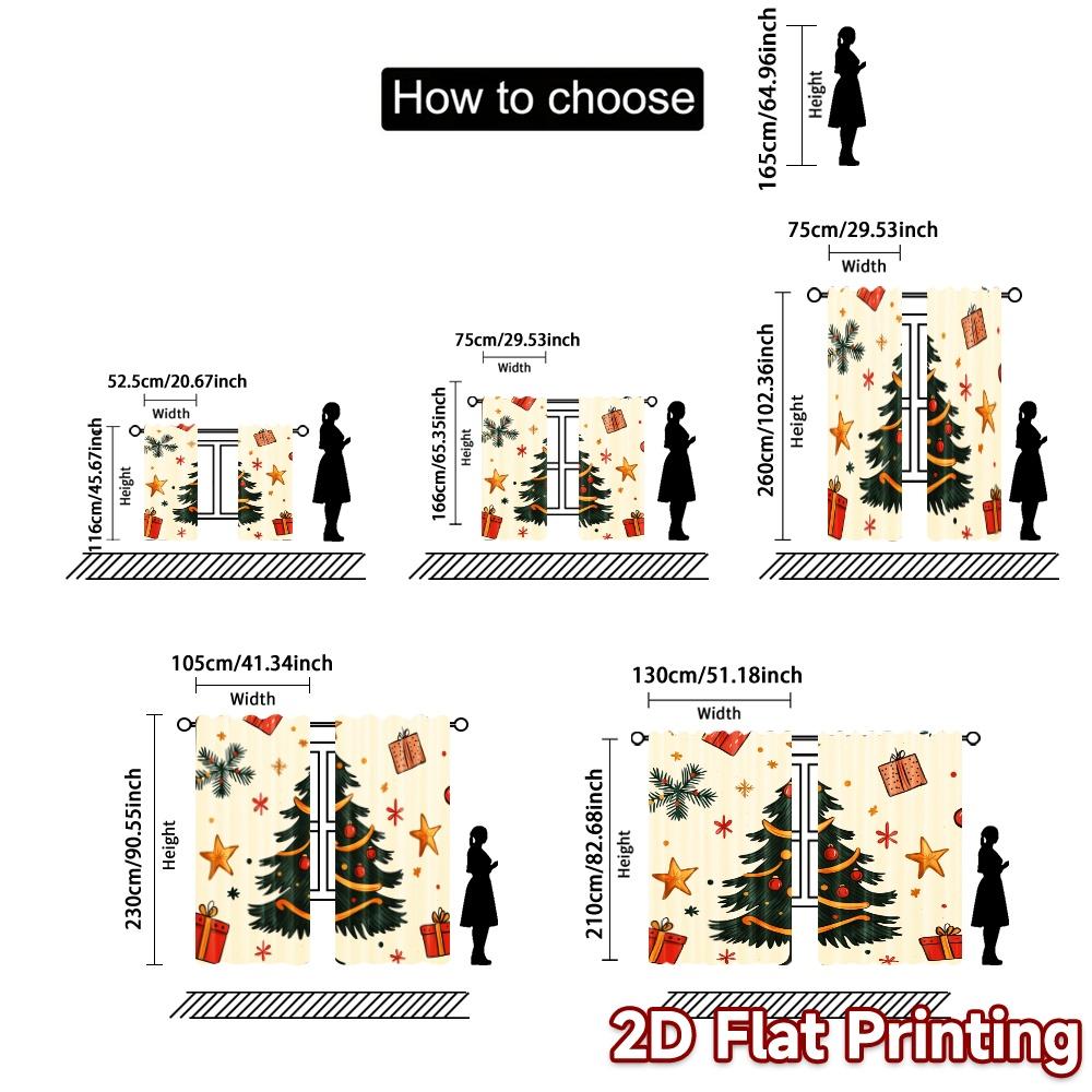 2pcs,Curtains Christmas Tree Baubles Festive_a (3) Chic Curtain Cloth 100% Polyester Curtains All Seasons Decorative for