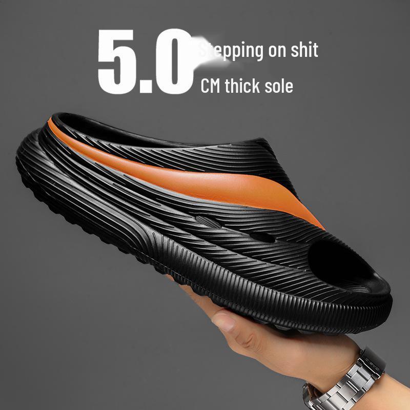 

Мужские летние сандалии из ЭВА: Износостойкие, на толстой подошве, удобные шлепанцы с одним ремешком для дома и улицы 43/44 чёрный/оранжевый