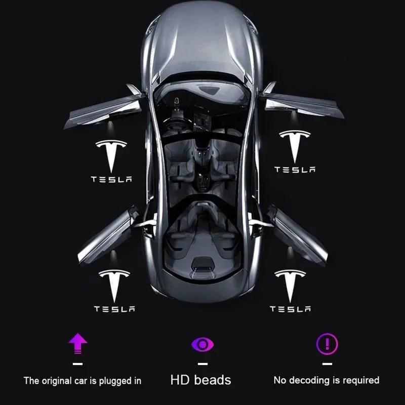 Car Sticker Tesla 2 pieces LED Courtesy Ghost Shadow Welcome Light Laser Logo Projector Door Lamp For Tesla 2018-2025 Model X S