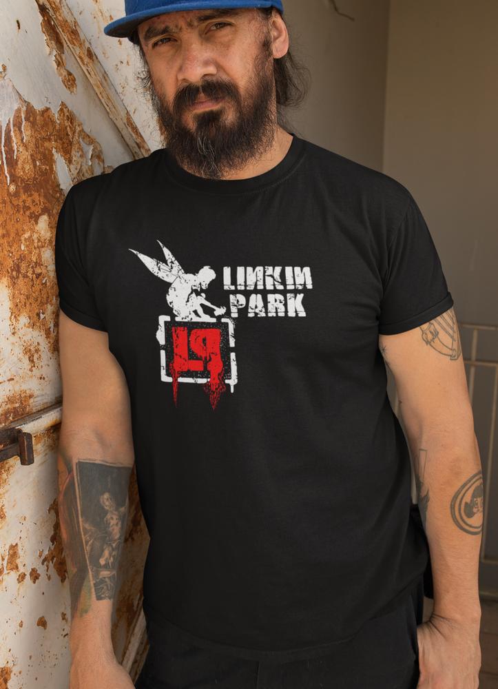 Linkin Park graffiti man Black TShirt light polyester  nu metal fans tee XL
