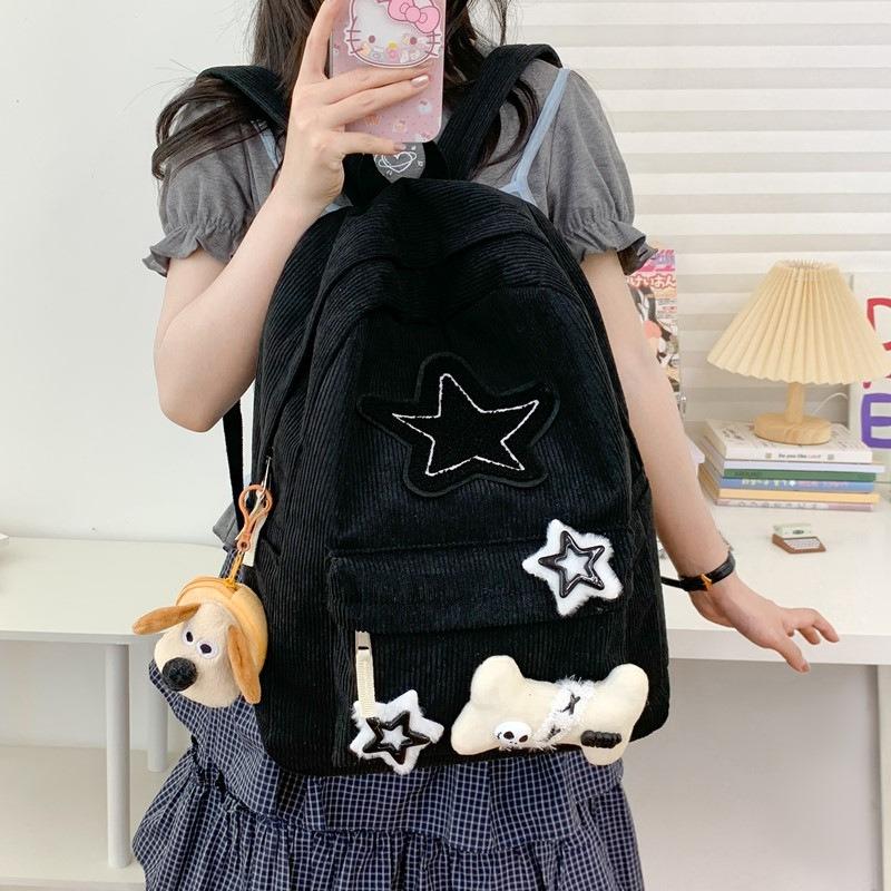 School bag women's velvet ins large capacity star computer backpack niche design junior high school high school student backpack