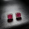 Ruby Princess Square Earrings: Inlaid Red Corundum Pigeon Blood Red Small Square Sugar Earrings for Women