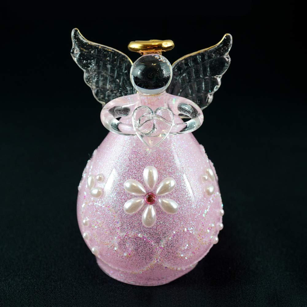 Fourcart Cute Handmade Glass Champagne Angel Bells, Pink, Set of 6