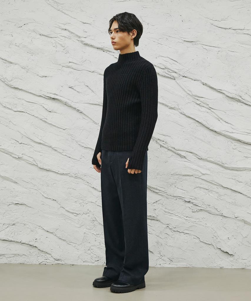 SIGNATURE Wool-Like No-Tuck Wide Fit Slacks [Navy Stripe]