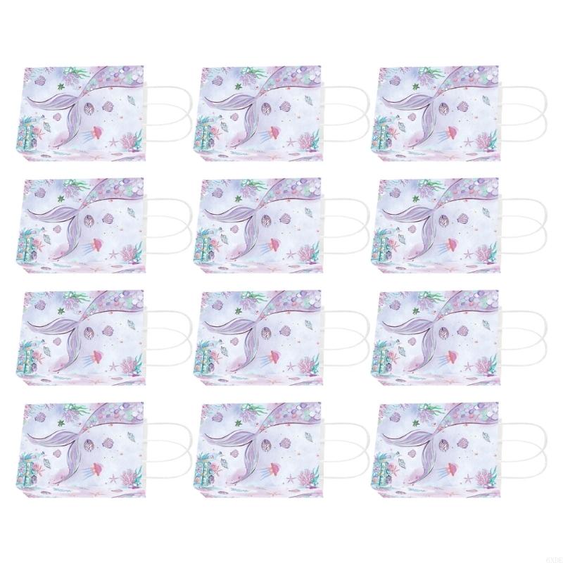 12 Pieces Mermaids Party Bags with Handle for Easy Carrying Gift Packaging Bags 6XDE