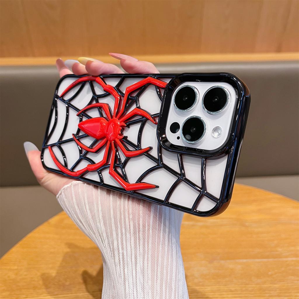 Custodia per telefono 3D Vuota Ragno Elettroplaccata TPU Dissipazione del Calore Divertente per iPhone 11 12 13 14 15 16 Pro Max Copertura Protettiva Morbida