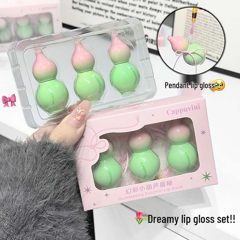 Cappuvini Gourd Lip Glaze Set: Three-Piece Mirror Shine Whitening Lip Gloss.